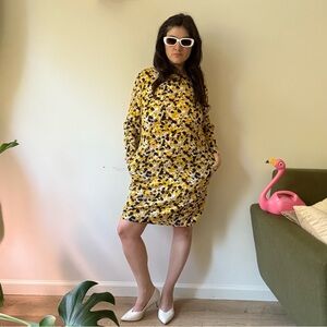 H&M Yellow & Black Shift 3/4 sleeve Dress w/POCKETS - XL